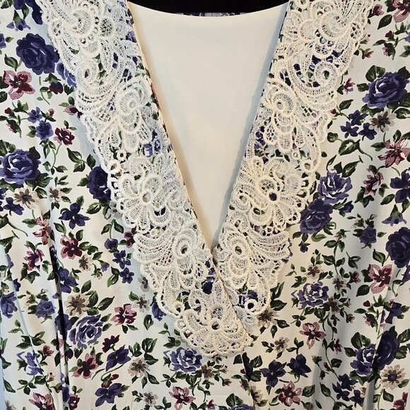 Vintage 80s Shirt Dress Floral Romantic Belted, Blue, Size 12 - Picture 6 of 15